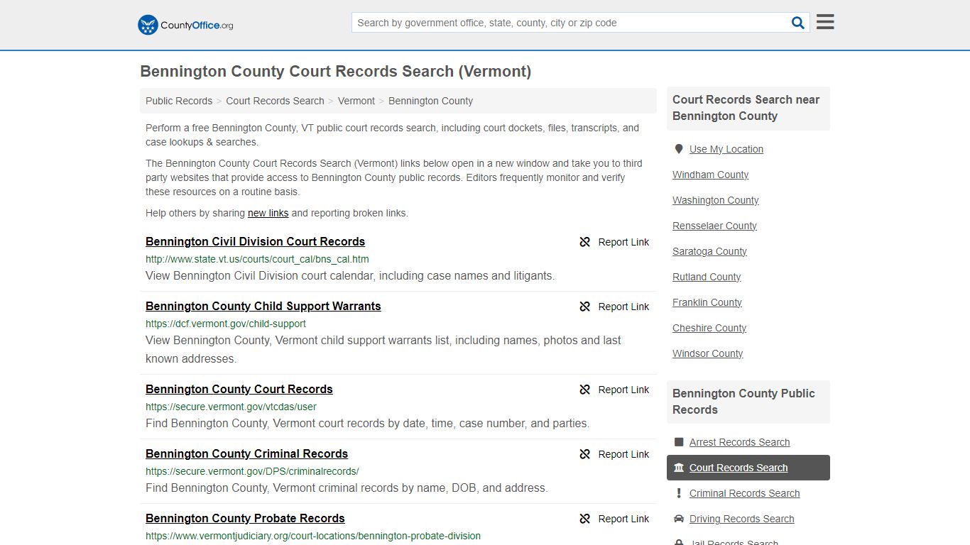 Bennington County Court Records Search (Vermont) - County Office