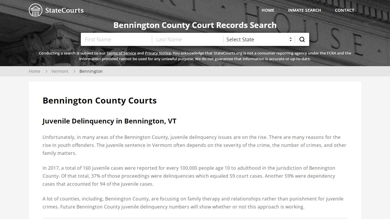 Bennington County, VT Courts - Records & Cases - StateCourts