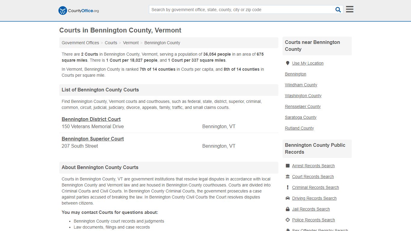 Courts - Bennington County, VT (Court Records & Calendars)