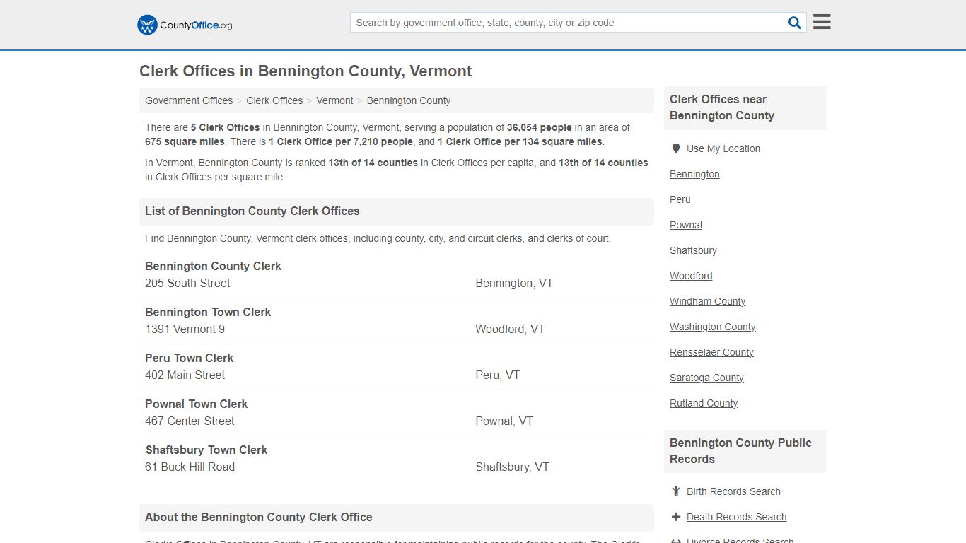 Clerk Offices - Bennington County, VT (County & Court Records)